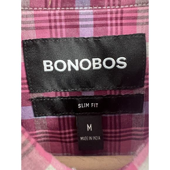 Bonobos Slim Fit Pink Plaid Long Sleeve Button Down Medium - Picture 3 of 4